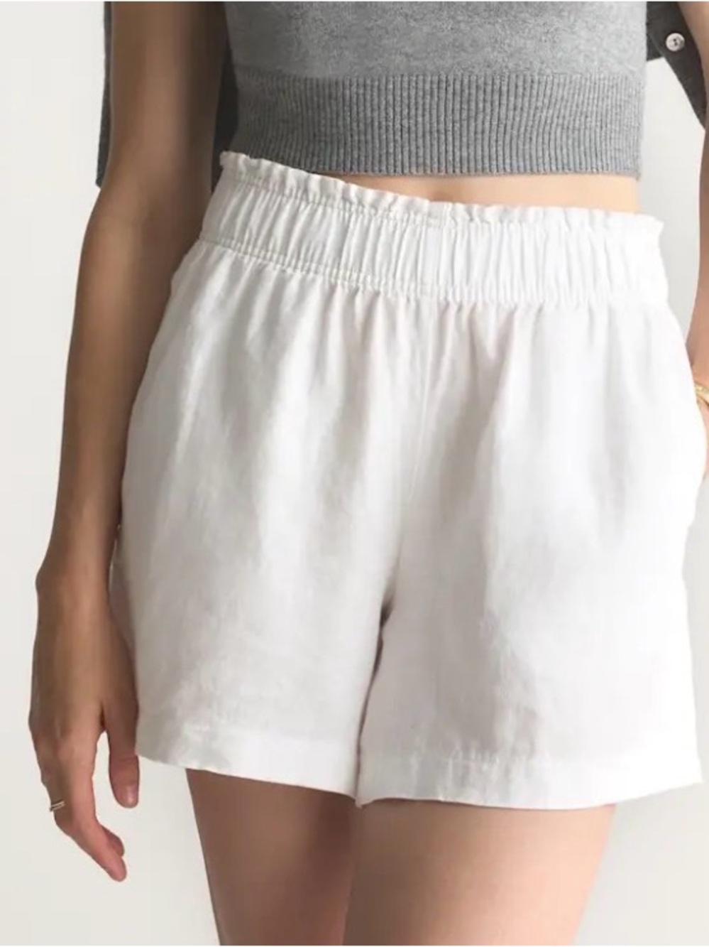 Quince 100% European Linen High Waisted Shorts White XS